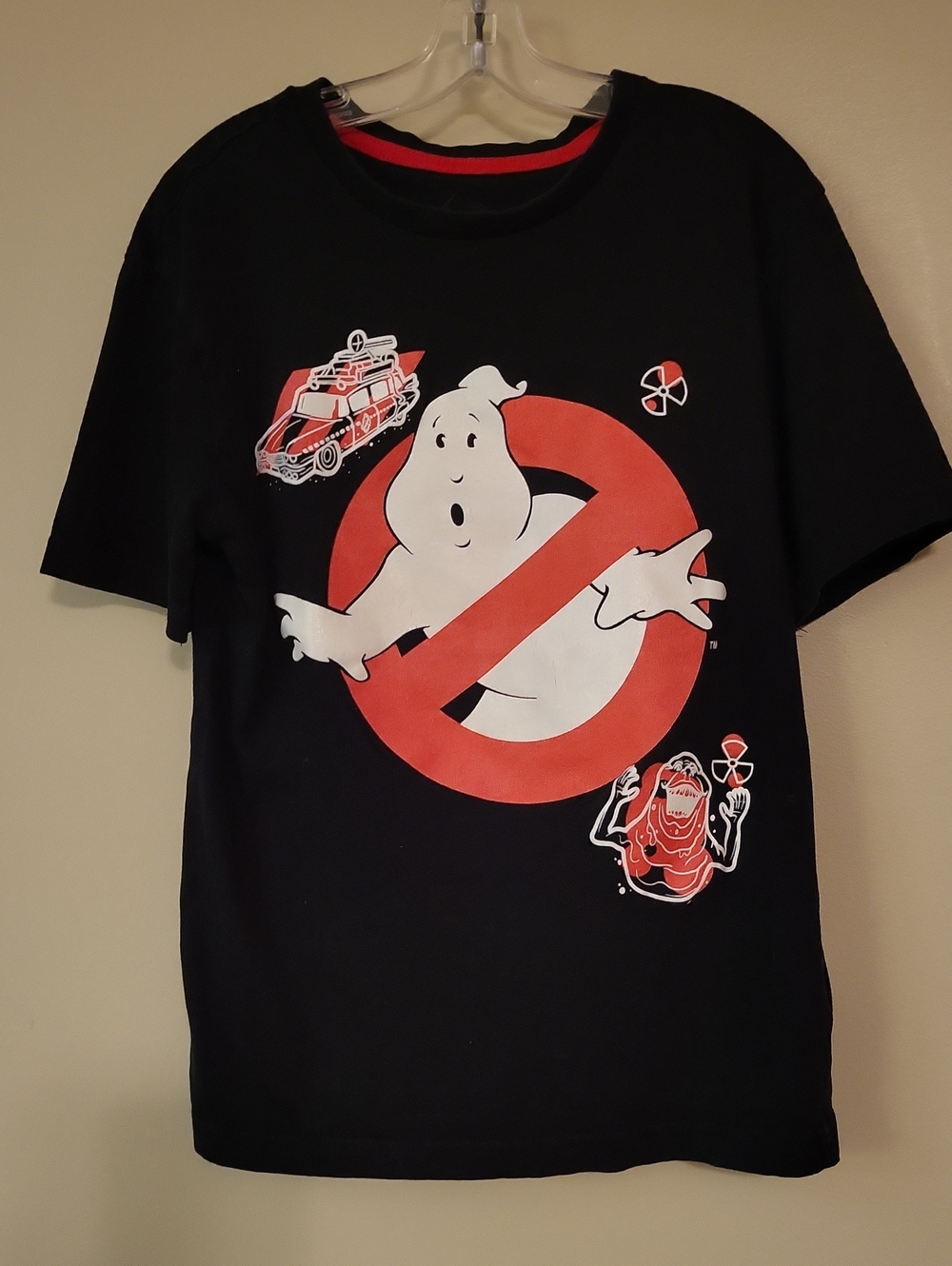 Ghostbusters black graphic tee shirt with red logo